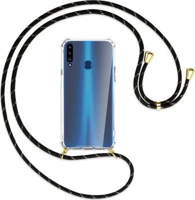 Produktbild von Handykette Backcover-Schutzhülle mit Band (Metall goldfarben) für Samsung Galaxy A20s - schwarz/gold