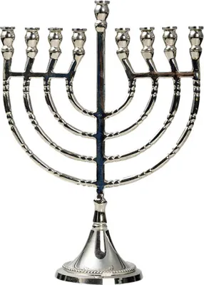 Produktbild von Channuka-Leuchte 9armig Messing Vernickelt Höhe 21,5cm Kerzenhalter Handarbeit