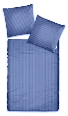 Produktbild von CASABEL Streifen Bettwäsche-Set aus Mako-Satin Bettbezüge Set mit Reißverschluss 100 % Baumwolle 2-teilig Bettbezug 155 x 220 cm und Kopfkissenbezüge 80 x 80 cm Blau