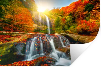 Produktbild von MuchoWow® Wandtattoo Wandsticker Wandaufkleber Wasserfall - Natur - Herbst - Rot - Wasser 60x40 cm Selbstklebend und Repositionierbar - Wierderverwendbar - Selbstklebend