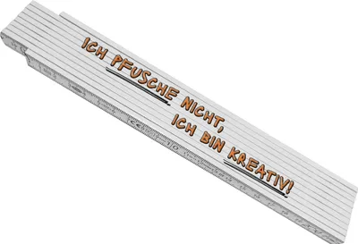 Produktbild von Meterstab aus Holz mit Spruch: Ich pfusche nicht, ich bin kreativ! Zollstock
