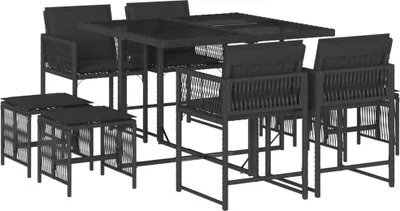 Obrázek produktu pro vidaXL 9dílný zahradní jídelní set s polštáři Black Poly Rattan