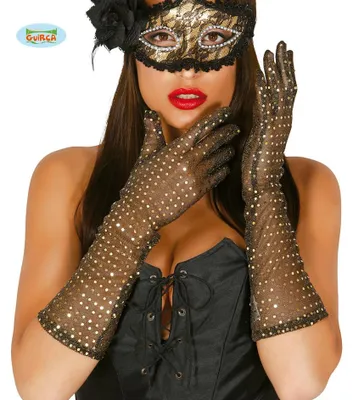 Produktbild von lange Pailletten-Handschuhe gold 42 cm