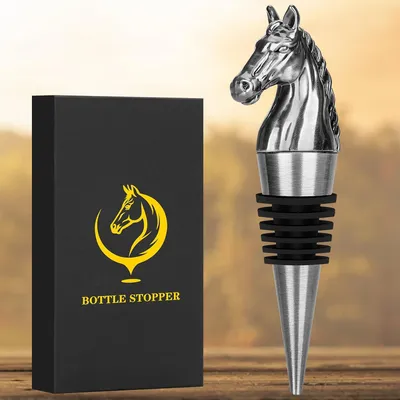 Imagen del producto de Tapón para botellas de vino con motivo de caballo - Regalo para amantes de los caballos - Regalo de vino - Regalos de cumpleaños para hombres y mujeres - Decoración con temática de caballos - Cabeza de caballo
