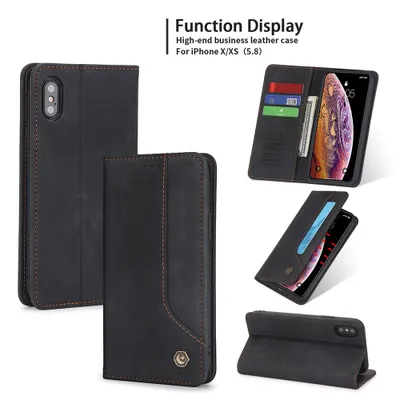 Obrázek produktu pro RetroPolyuretankožené pouzdro pro iPhone X / iPhone XS peněženkový design pouzdro s držákem na karty a stojánkem černé