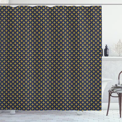 Immagine prodotto di ABAKUHAUS Tenda da doccia blu e giallo vendemmia, motivo monocromatico con giglio ripetuto, 175 x 240 cm, blu notte e giallo terra