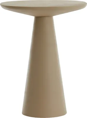 A beige side table with a conical base and a flat top.