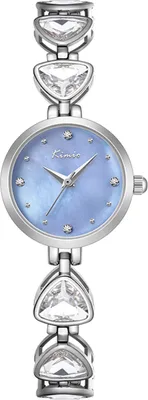 Produktbild von Alienwork Armbanduhr Damen Silber Edelstahl Metallarmband Blau Perlmutt-Zifferblatt Strass-Steinen Ultra-flach