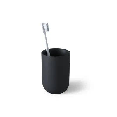 Immagine prodotto di Umbra Junip Badezimmer Zahnputzbecher, Badbecher, Mundbecher, Pinselhalter, Polyresin, Schwarz, Ø 7cm, 1008025-040