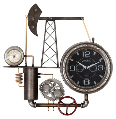 Image de Gilde Wanduhr, "Ölförderturm", Metall, silberfarben, VE 1, L. 8 cm, B. 55 cm, H. 56 cm 59088