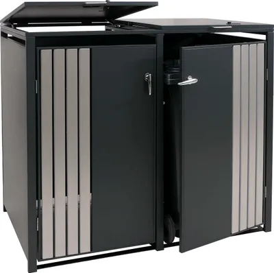 Obrázek produktu pro hWC-O67, box na odpadky s víkem, kovový 122x132x84cm 53kg  antracitová nerezová ocel