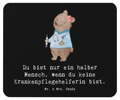 Produktbild von Mr. & Mrs. Panda Mauspad Krankenpflegehelferin Herz - Schwarz - Geschenk, mousematte, laptop, Mouse Pad, Ausbildung, Pflegekraft, Witzig, Mousepad, Spruch, pc, Beruf