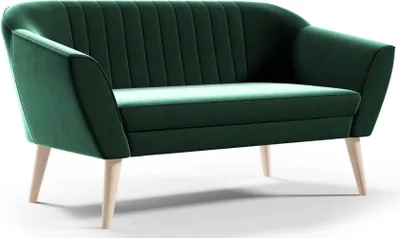 Produktbild von GUTTO Sofa 2 Sitzer -- KEYA -- Grün Sitzbank aus Samt, aus Velour, Holzfüße Schnelle Lieferung skandinavischer Stil - schöne Steppung