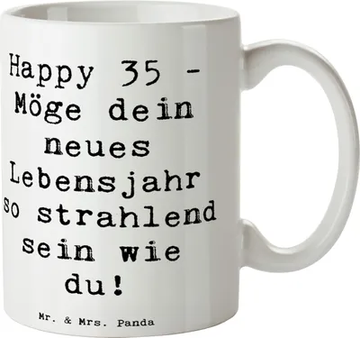 Produktbild von Mr. & Mrs. Panda Becher Spruch 35. Geburtstag Glückwünsche - Weiß - Geschenk, Glückwunsch, Teetasse, unvergessliches Erlebnis, Alter, ermutigende Worte, Tasse, Jubiläum