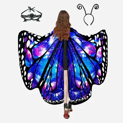 Produktbild von Damen-Kostüm Schmetterling, 3-teilig, mit Flügeln, Maske, Fühlern, Haarband, für Karneval