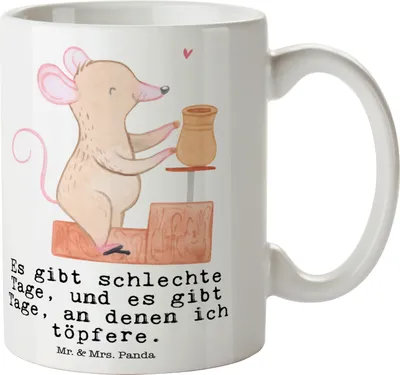 Produktbild von Mr. & Mrs. Panda Keramiktasse Maus Töpfern - Weiß - Geschenk, Kaffeetasse, Teepott, Töpferkurs, Bedruckte Tasse, Pott, Teetasse, Töpferei