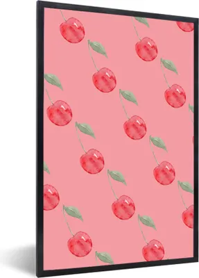 Produktbild von MuchoWow® Gerahmtes Poster Kirschen - Obst - Aquarell 40x60 cm - Poster mit Schwarzem Bilderrahmen Wandposter Rahmen Foto Bilder - Papierdruck - Wandbilder