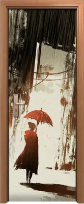 Produktbild von Türposter 70x200 cm Türaufkleber Türtapete Türfolie Klebefolie Frau Regenschirm Stadt Nacht Regen