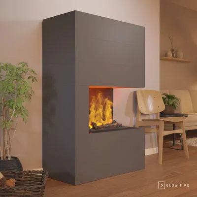 Produktbild von GLOW FIRE Elektrokamin 'Tucholsky Right Corner' | Wasserdampf Kamin mit OMC 600 inkl. Holz in schwarz  | HxBxT: 140x90x45 cm