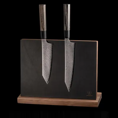 Immagine prodotto di Portaoggetti magnetico per coltelli, rivestito in pelle.