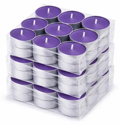 Produktbild von Duft-Teelichter 54er Pack – Duft Lavendel, ca. 4 Stunden Brenndauer, Teelicht Kerzen aus Wachs, rund Ø 4 cm, hergestellt in der EU, für Indoor & Outdoor