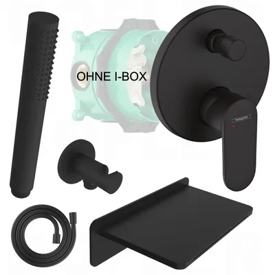 Produktbild von HANSGROHE VERNIS BLEND | BOFLER Unterputz Wannen Armatur Set #75-O, Wasserfall Wanneneinlauf, Handbrause, Brauseschlauch, Brausehalter, matt schwarz