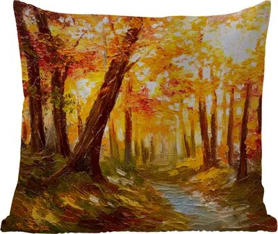 Produktbild von MuchoWow® Outdoor Kissen - Gemälde - Herbst - Wald - Ölgemälde - 50x50 cm - Wetterfest - Lounge Kissen - Komfortabel - Kissen mit Bild