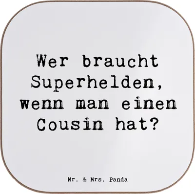 Produktbild von Mr. & Mrs. Panda Untersetzer für Gläser Spruch Cousin Held - Weiß - Geschenk, Handwerkskunst, Helden, Holzuntersetzer, bieruntersetzer, Unterstützung, Glas, Cousins