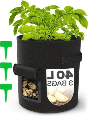 Produktbild von Gartenbeutel mit Griff 40L - 3 Pflanzenwachstumsbeutel mit Fenster und Etikettierung