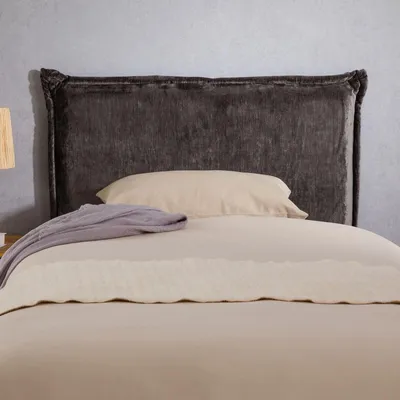 Produktbild von Kopfteil DELMO mit Holzbeinen 90 cm in grau - Headboard mit Stoffbezug, Bettrückwand für Einzelbetten, modernes Kopfende