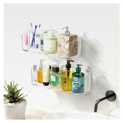 Produktbild von Duschablage ohne Bohren, 2 Stück, Transparent, Duschregal Badezimmer Organizer mit Ablauföffnungen