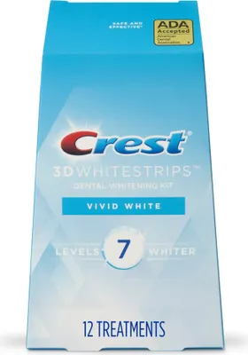 Produktbild von Zahnweiß-Streifen, Crest, 3D White, Vivid White, 9% Konzentration, Box mit 12 Umschlägen, 24 Streifen
