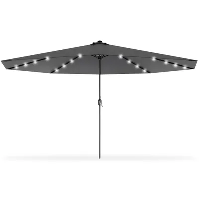 Obrázek produktu pro XMTECH Závěsný slunečník do zahrady, 350 cm, s LED osvětlením, s ruční klikou, kulatý, bez možnosti naklápění, tmavě šedý