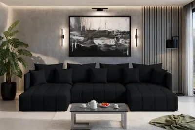 Image de AX LIVING Canapé u Mersino canapé panoramique convertible anthracite