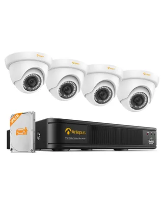 Produktbild von Anlapus 1080P Überwachungskamera Set, 8CH DVR Recorder 500GB Festplatte, 4X 2MP Außen Dome Videokamera, Personen- und Fahrzeugerkennung, IR Nachtsicht
