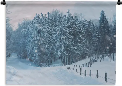 Produktbild von MuchoWow® Wandteppich Wandbehang Wald - Schnee - Winter 120x90 cm Tapisserie Dekoration Wandtuch - Wohnen - Aufhänger für die Wand