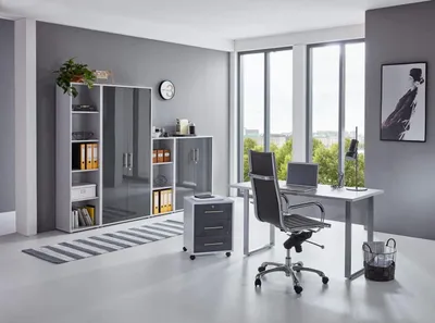 Produktbild von BMG Möbel Büromöbel-Set, Office Edition Mini Set 4, lichtgrau / anthrazit hochglanz