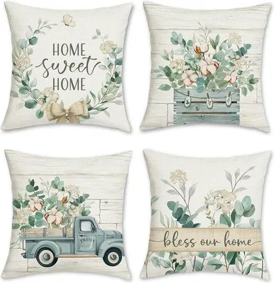 Productafbeelding van Famanu kussensloop met eucalyptusbladeren - 45 x 45 cm, blauw