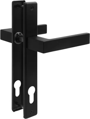 Produktbild von Drückergarnitur Gartentor Türgriff Schwarz RAL 9005 - Schmalrahmengarnitur 90 mm PZ - Langschild Türklinke Außenbereich - Türdrücker 8 mm Vierkant