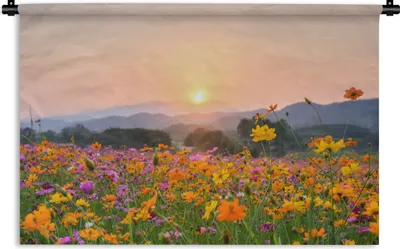 Produktbild von MuchoWow® Wandteppich Wandbehang Blumen - Sonnenuntergang - Berg 150x100 cm Tapisserie Dekoration Wandtuch - Waschbar - Tapisserien - Wand-Decke