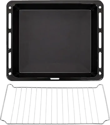 Produktbild von ICQN 460 x 375 x 60 mm Gitter Backblech Set, Passend für Whirlpool, Ignis, Bauknecht, Indesit, Algor, Neckermann, Emailliert Fettpfanne und Verchromt