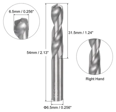 Produktbild von Massiver Hartmetall-Bohrer, 6,5 mm (0,256") YG6X/C3 Mikrokorn-Hartmetall-Spiralbohrer mit geradem Schaft zum Bohren von Edelstahl, Aluminium, Metall und Kunststoff