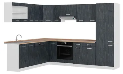 Immagine prodotto di Cucina angolare completa Vicco R-Line Calce nera/Bianco 287 x 227 cm PL Rovere, Model 47400
