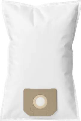 A white vacuum cleaner bag with a tan cardboard attachment.