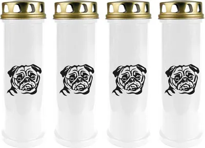 Produktbild von Grabkerze Weiß 4er Pack, Brenndauer: 100 Stunden ( je Kerze ), Motiv: Mops