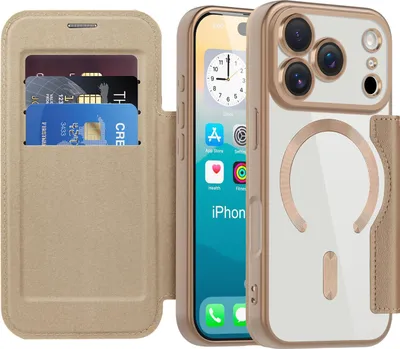 A phone case with a wallet attachment and a phone inside.