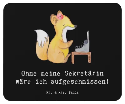 Produktbild von Mr. & Mrs. Panda Mouse Pad Sekretärin Helfer - Schwarz - Geschenk, Berufsgestaltung, Ohne meine wäre ich aufgeschmissen, mauspad laptop, Arbeitsatmosphäre, Büromanagement
