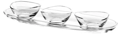 Produktbild von Aperitif-Set mit 3 Schälchen auf einem transparenten Tablett (50 cm)