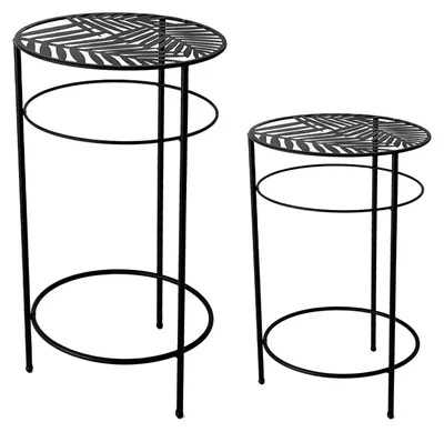 Produktbild von 2er Set Blumenhocker Blumenregal Beistelltisch Blumenhocker Metall Rund schwarz