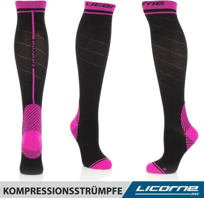 Produktbild von Licorne Kompressions-Thrombose-Stütz-Strümpfe Damen und Herren Compression Socks für Sport Flug Laufen Reisen, Farbe:Schwarz-Pink, Größe:39-42